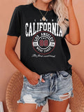 Crew Neck Short Sleeve Retro American Style California Los Angeles 89 Letter Print T Shirt Women's Outfits Casual Streetwear