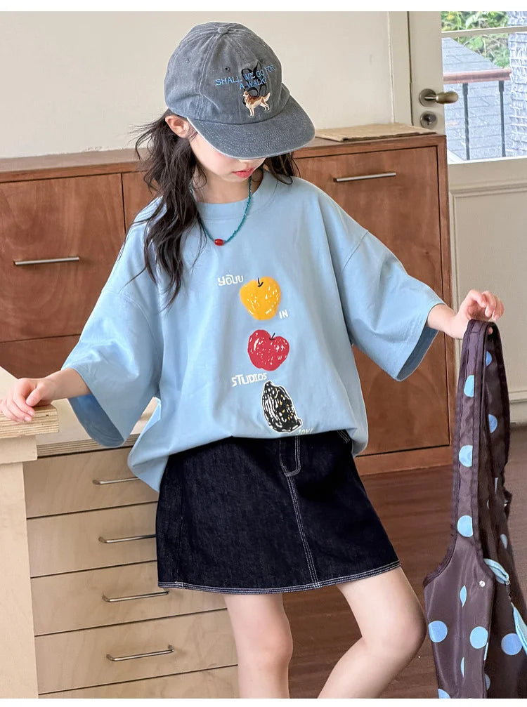 Girls' Short Sleeve T-Shirt for Middle School Students