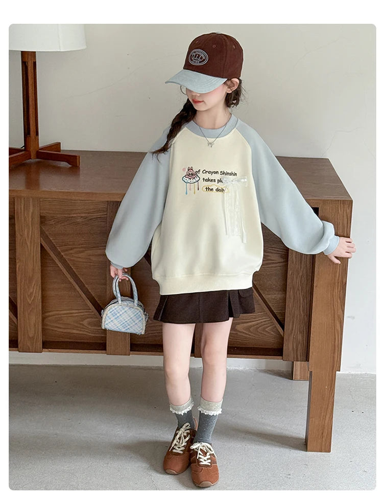 Casual Sweatshirt For Kids Girls Loose Pullover Kids O-neck Tops Coat
