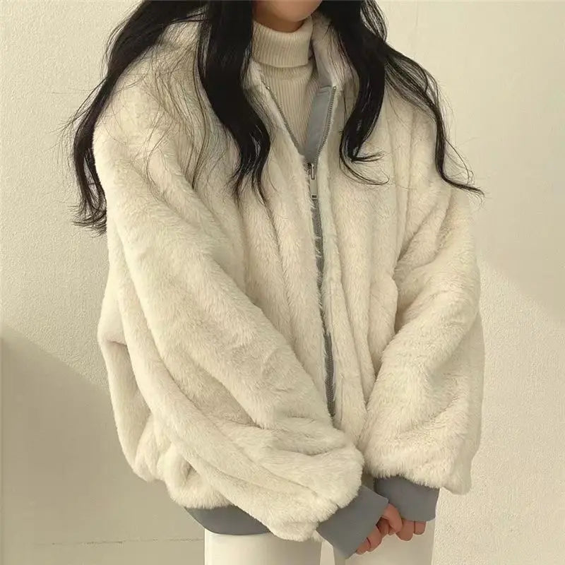 Fashion Double Sided Thicken Parkas Women Winter Warm Fleece Loose Coats Zipper Jacket
