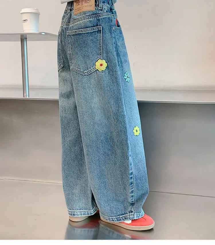 Teenagers Spring Girls Jeans Flower