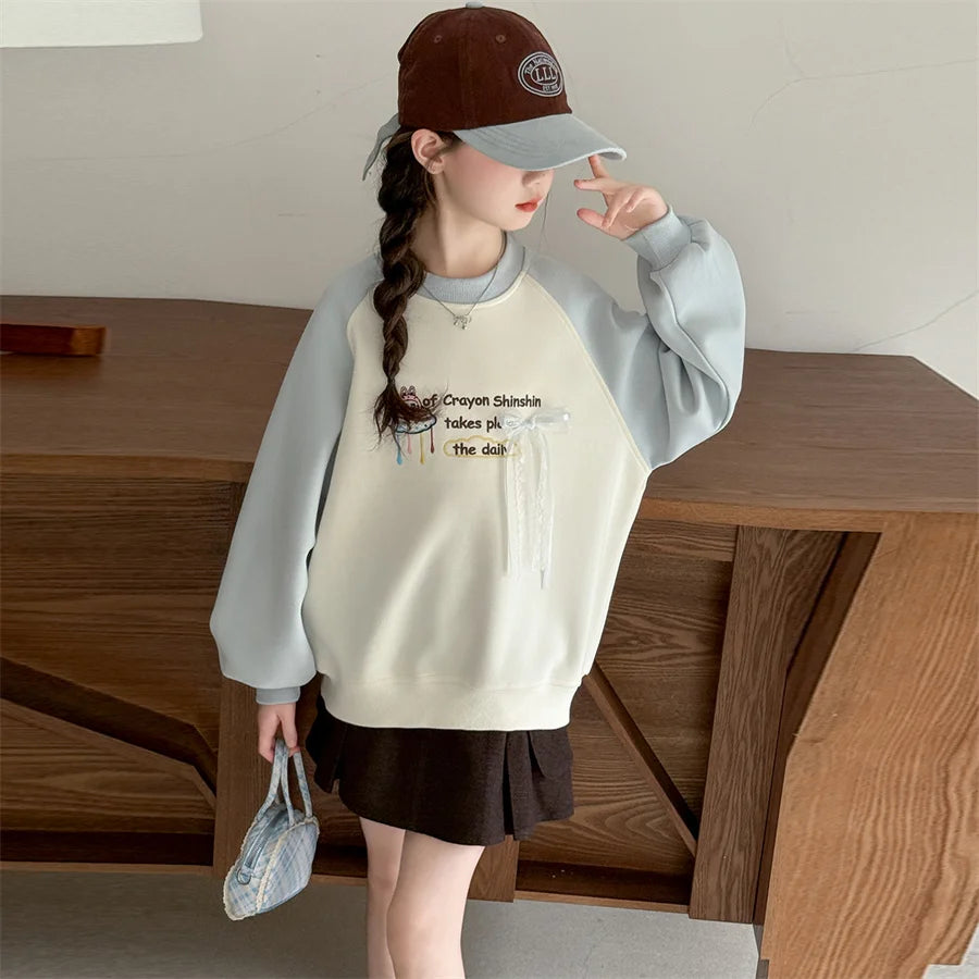 Casual Sweatshirt For Kids Girls Loose Pullover Kids O-neck Tops Coat