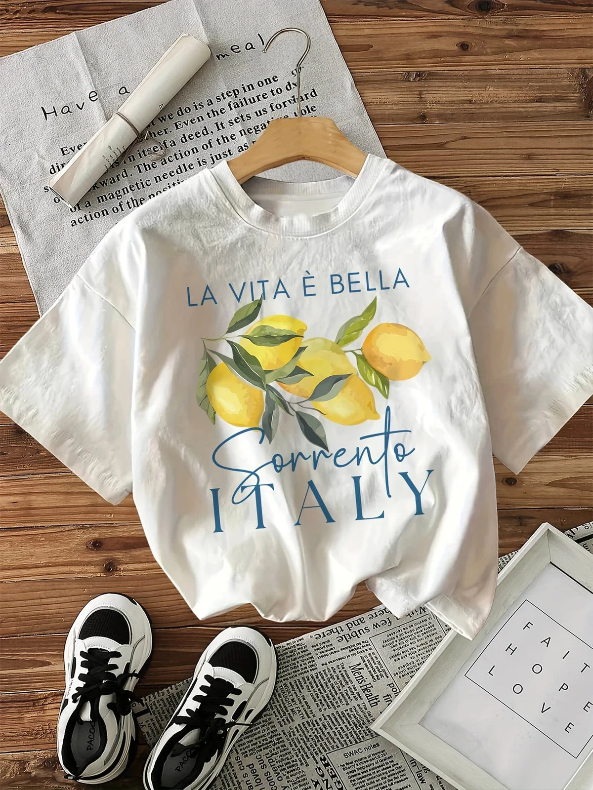 100% Cotton Loose Graphic Lemon Print T-Shirt