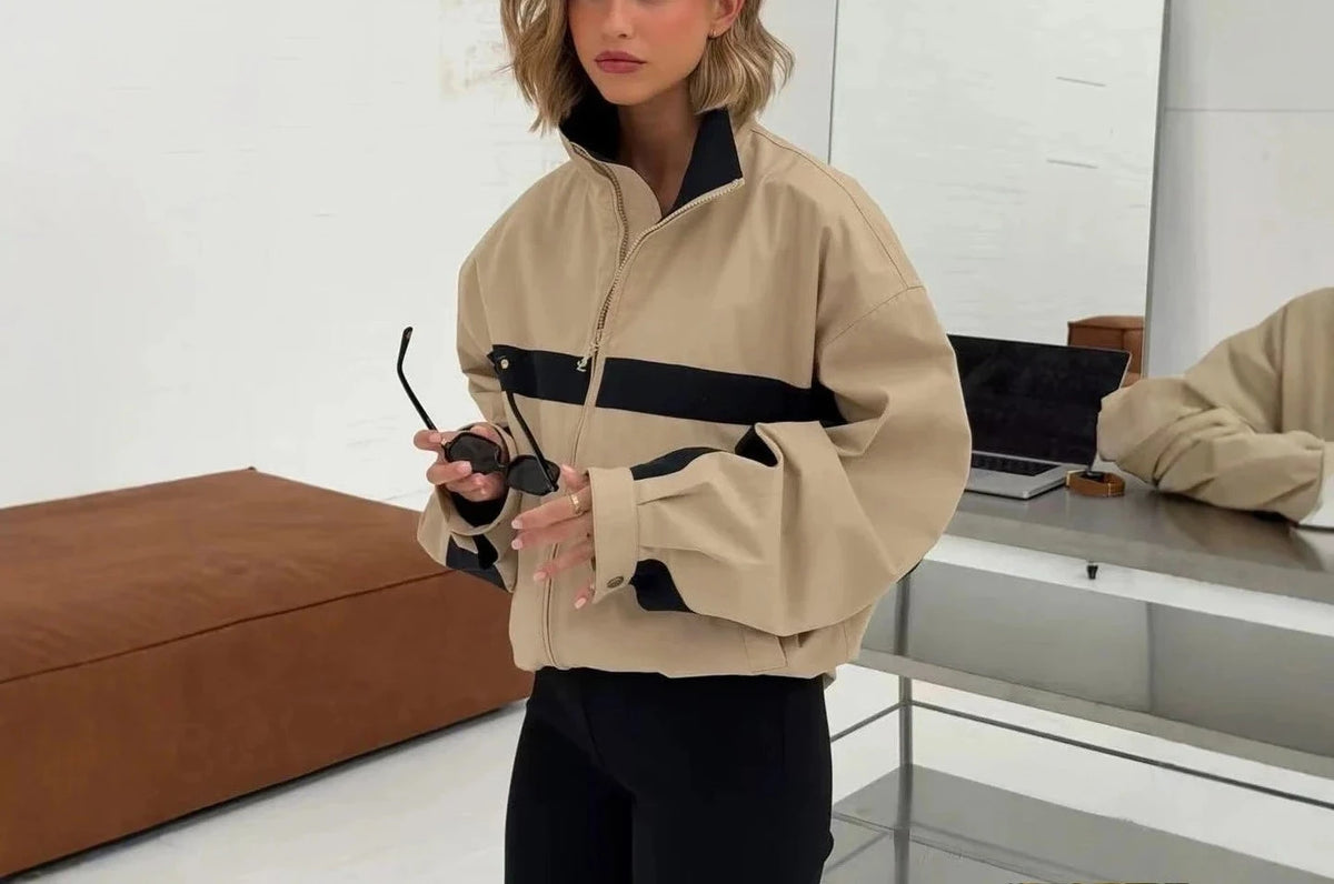 Autumn Women's Jackets Oversized Vintage Bomber Jacket Zip Up Turn Down Collar Short Coat Streetwear Fashion Outwear