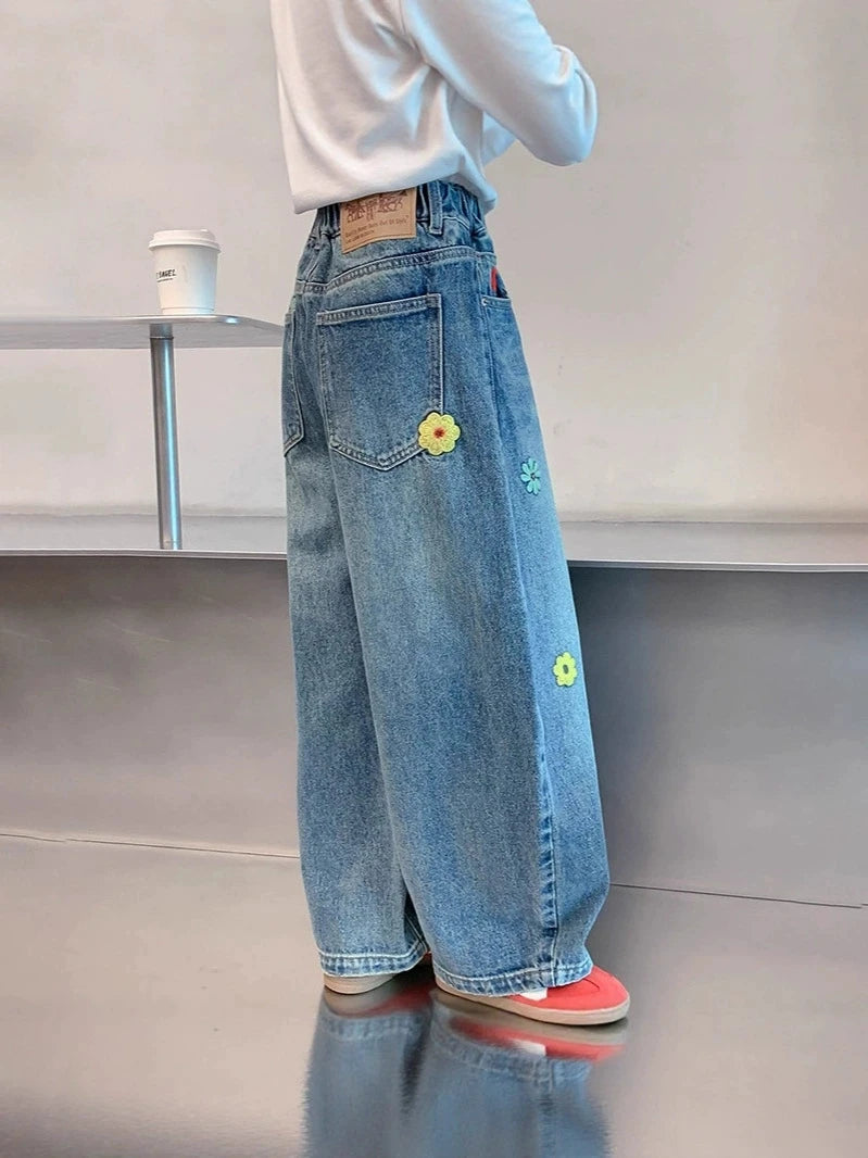 Teenagers Spring Girls Jeans Flower
