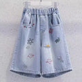 Cute Embroidery Denim Knee-length Shorts for Girls
