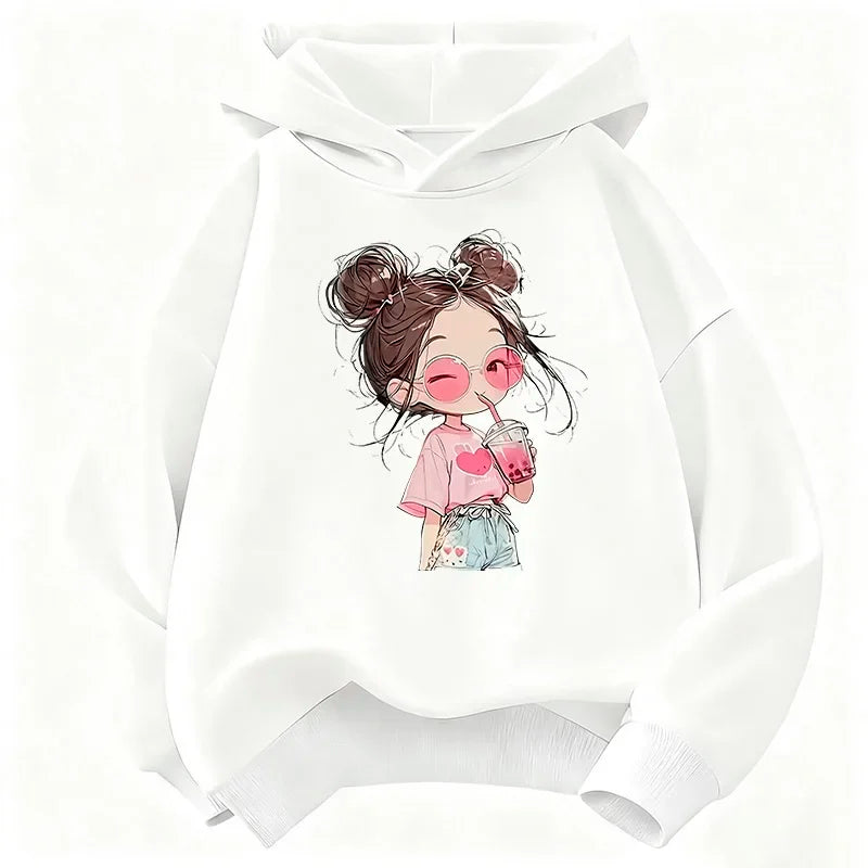 hooded casual sports shirt -  girls' niche fruit beverage printed pullover hoodie