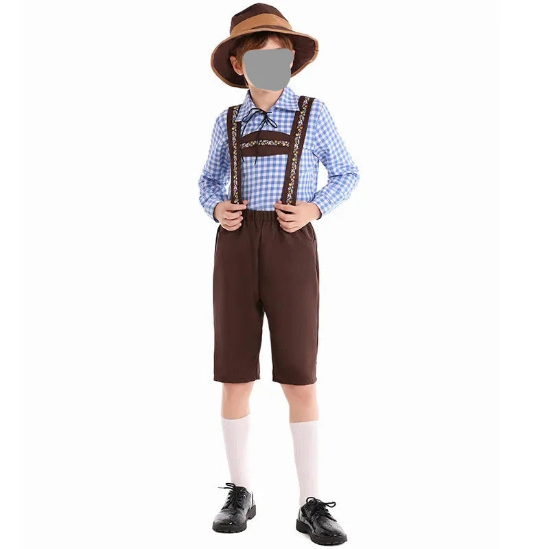 Children's Boys Oktoberfest Costumes Kids Bavarian Lederhosen Outfit Cosplay Carnival Party Halloween