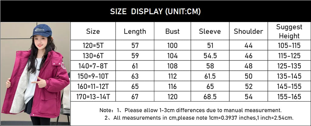 Girls' Winter Thermal Plush Cotton Jacket Kids Casual