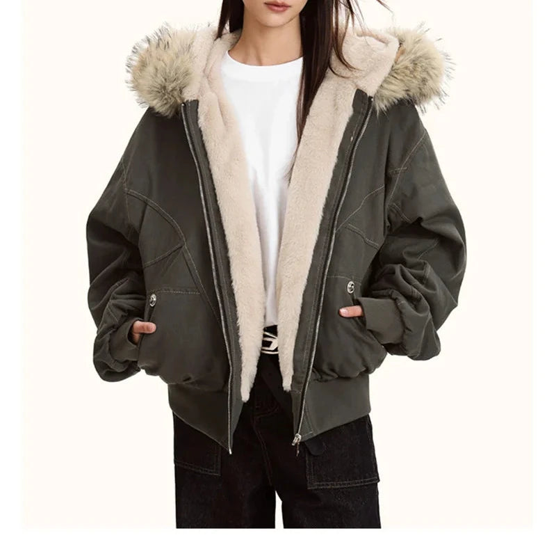 Hooded Parkas Thicken Padded Jackets Casual Zipper Gothic Women