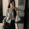 Fashion Short Jacket Women Single-Breasted Long Sleeve Tweed Outerwear