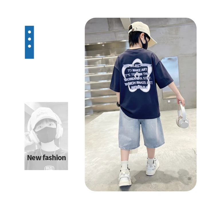 Tween Boys Casual Streetwear Outfit Kids New Summer Clothes Suit
