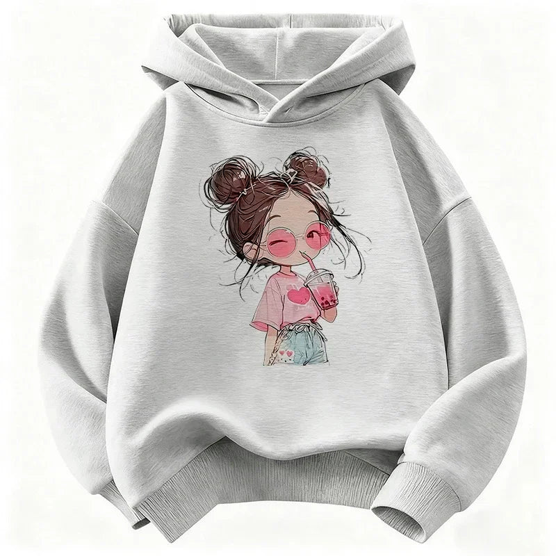 hooded casual sports shirt -  girls' niche fruit beverage printed pullover hoodie