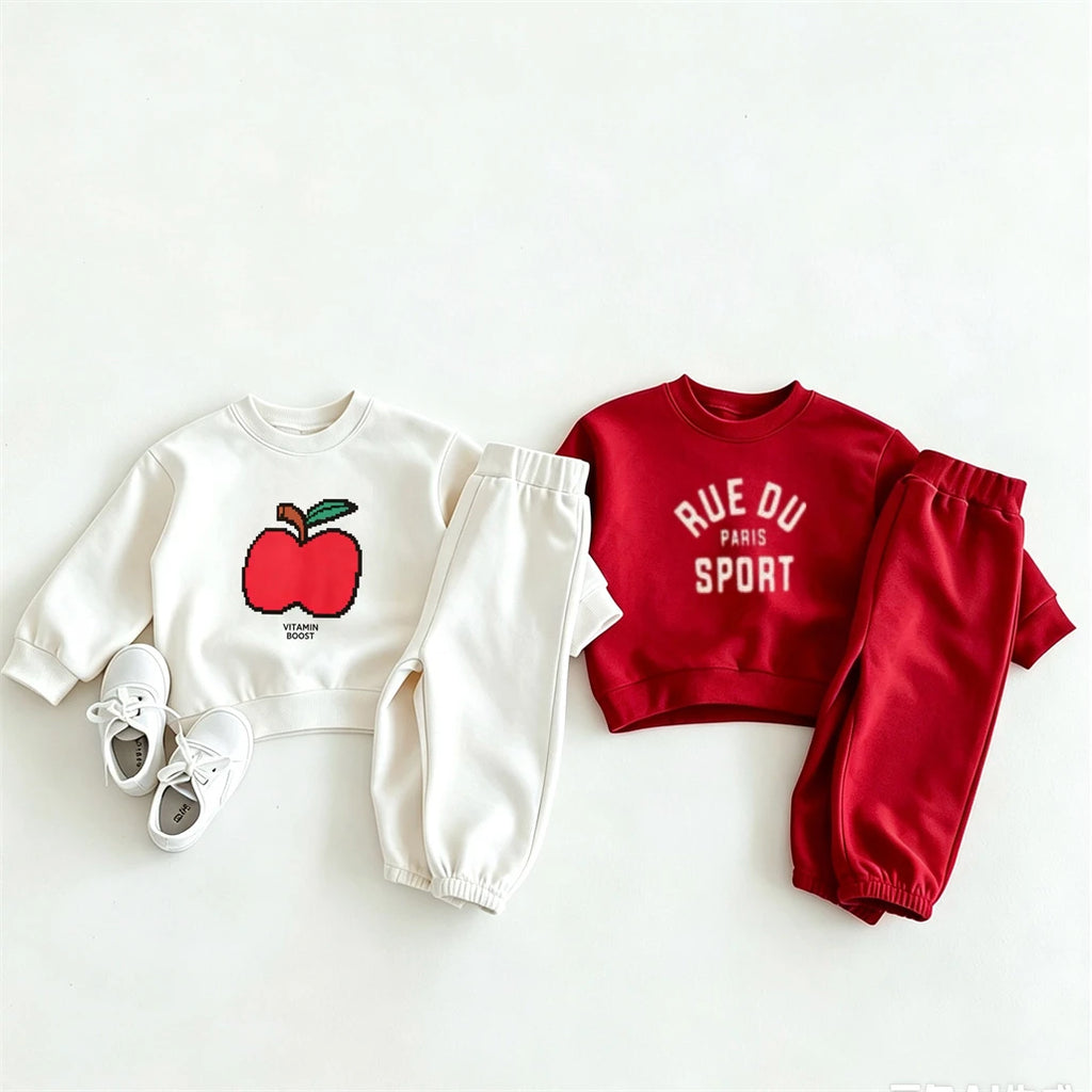 2Piece Set Cartoon Hoodie Loose Trousers Kids Printed Pullovers Versatile Pants Suit