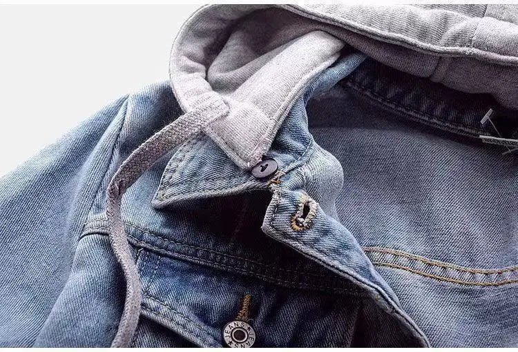 Denim Short Jacket for Women Short Autumn Winter Long-sleeved Slim Hooded Versatile