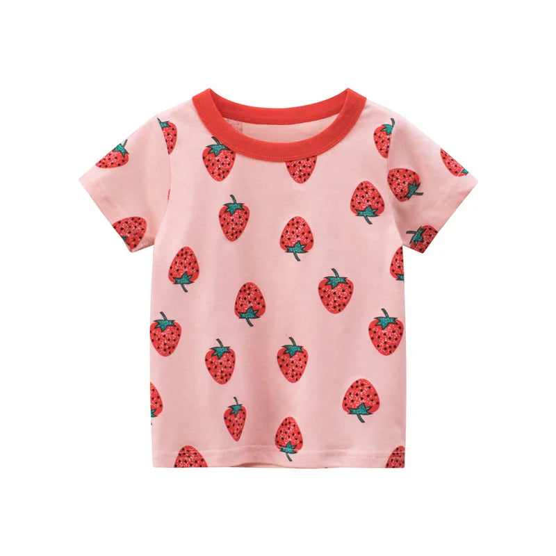 Toddler Kid Girls Cotton T Shirt Short Sleeve Infant Top Cartoon Flower