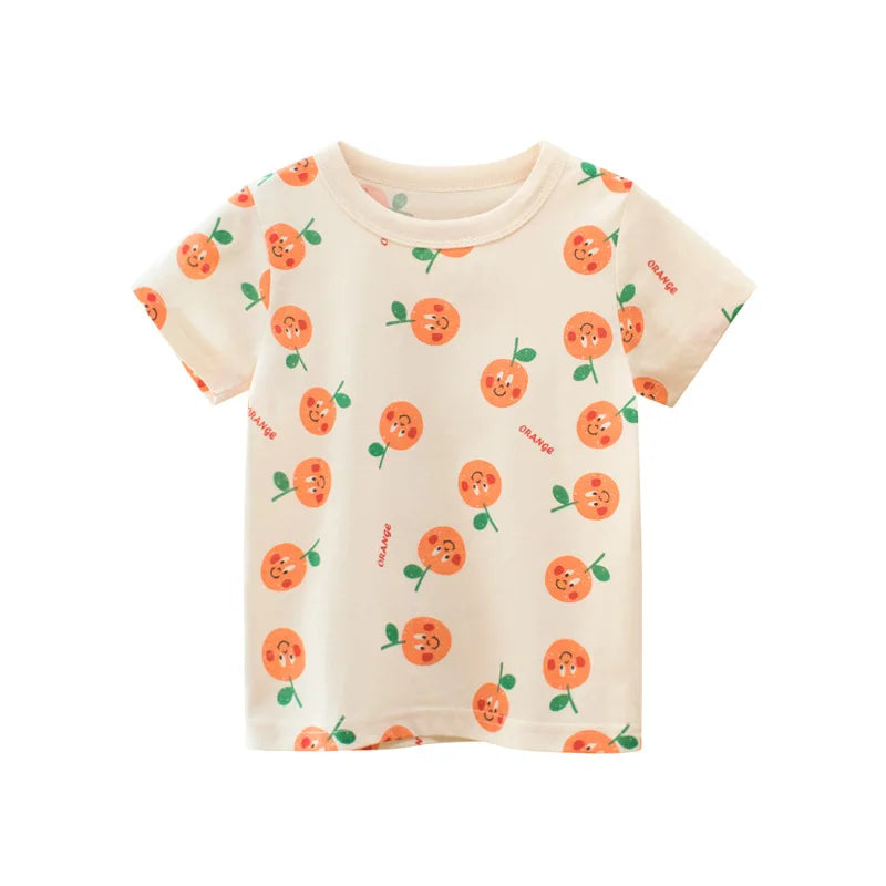 Toddler Kid Girls Cotton T Shirt Short Sleeve Infant Top Cartoon Flower