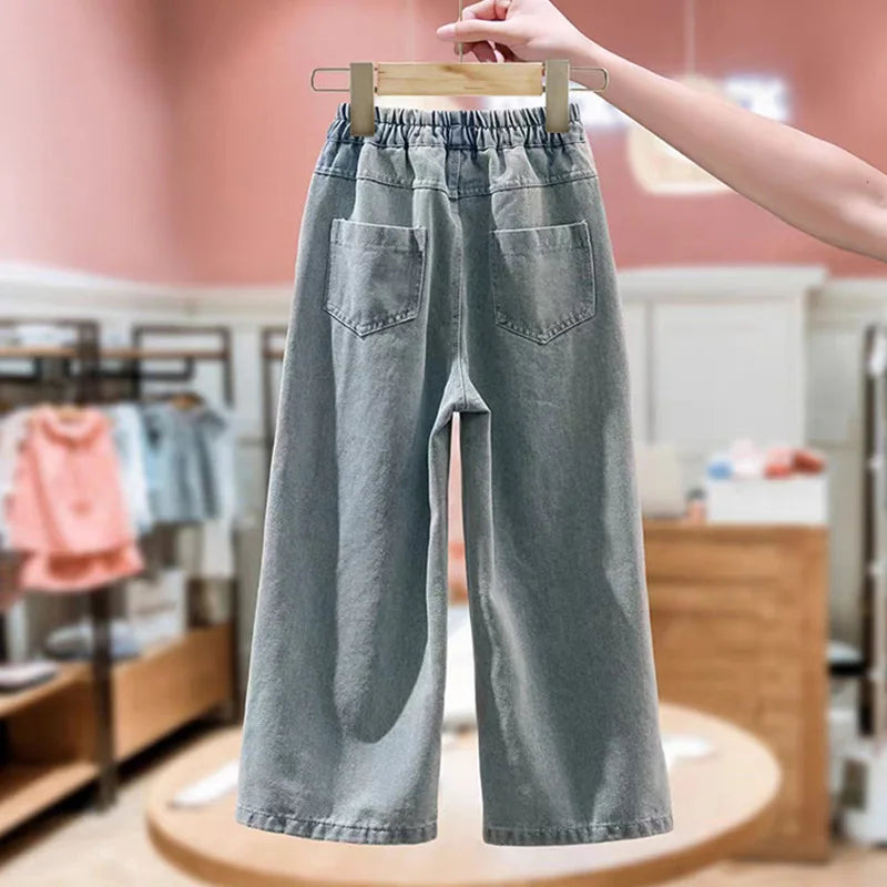 Girls Cat Embroidery Jeans