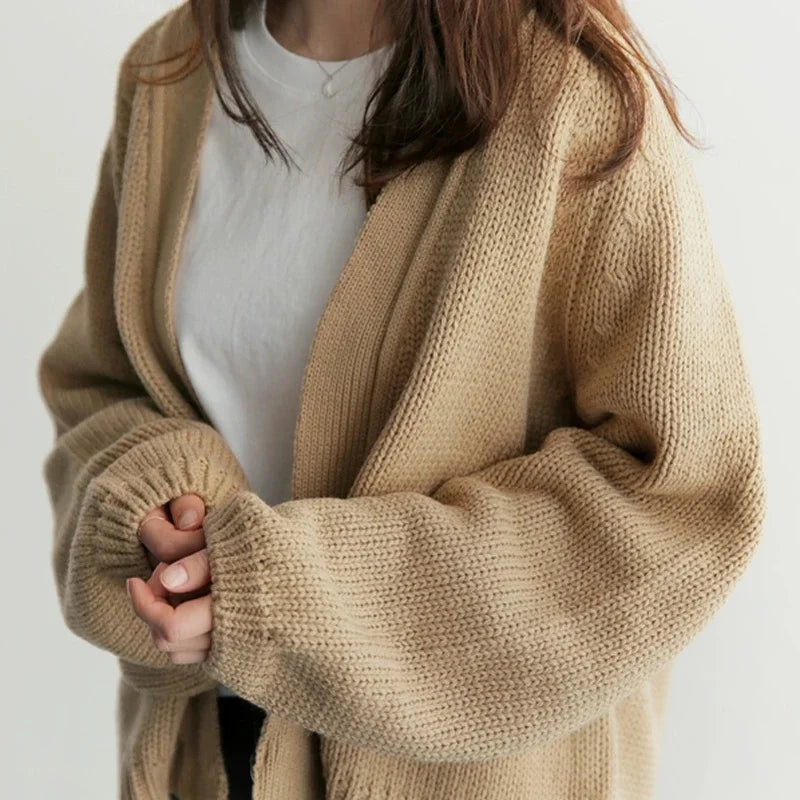 Autumn Fashion Women Loose Knitted Cardigan Short Sweater Jacket V Neck New Casual Office Solid Color Elegant Long Sleeve Coats