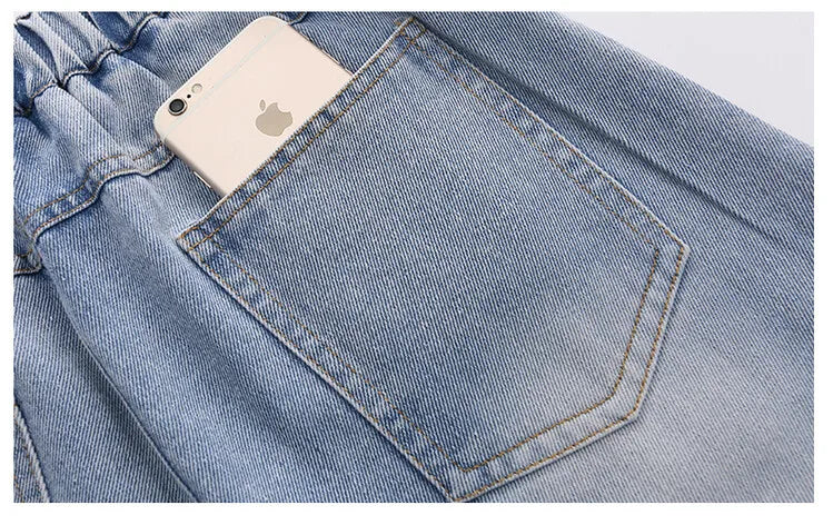 Girls' Cartoon Print Jeans Autumn Teenage Children's Fashion Wide Leg Denim Pants Kids Spring Outwear