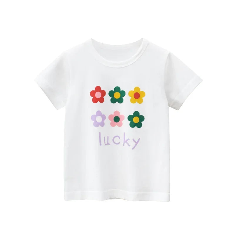 Toddler Kid Girls Cotton T Shirt Short Sleeve Infant Top Cartoon Flower