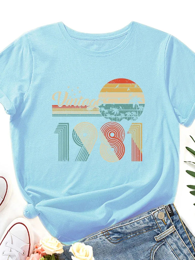 vintage 1981 Print Women T Shirt Short Sleeve O Neck Loose Women