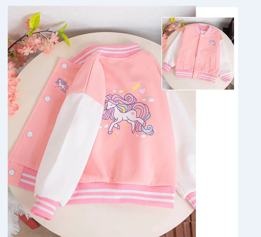 Girls Cartoon Unicorn Jackets For 3-12 Years Teens Clothes For Teenage Girls Sports Outerwear