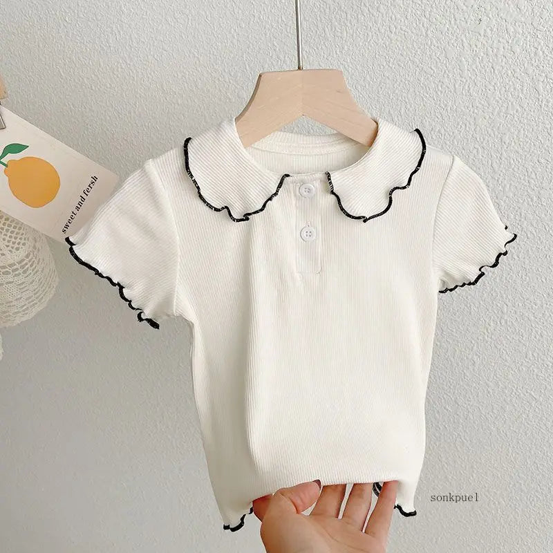 Girls' Summer Short-Sleeve T-Shirt Children Little Doll Collar Top Baby Summer Thin Half-Sleeve Base Shirt