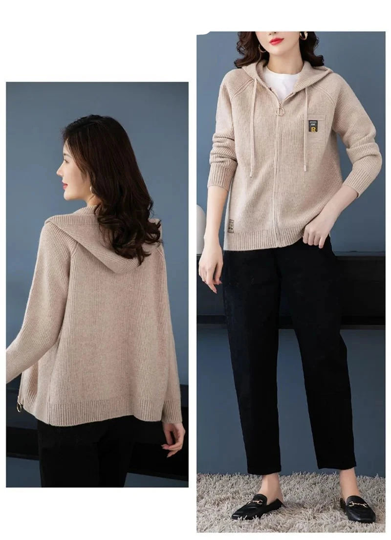 Fall/Winter New Knitted Cardigan Coat Women Hooded  Jacket Fashion