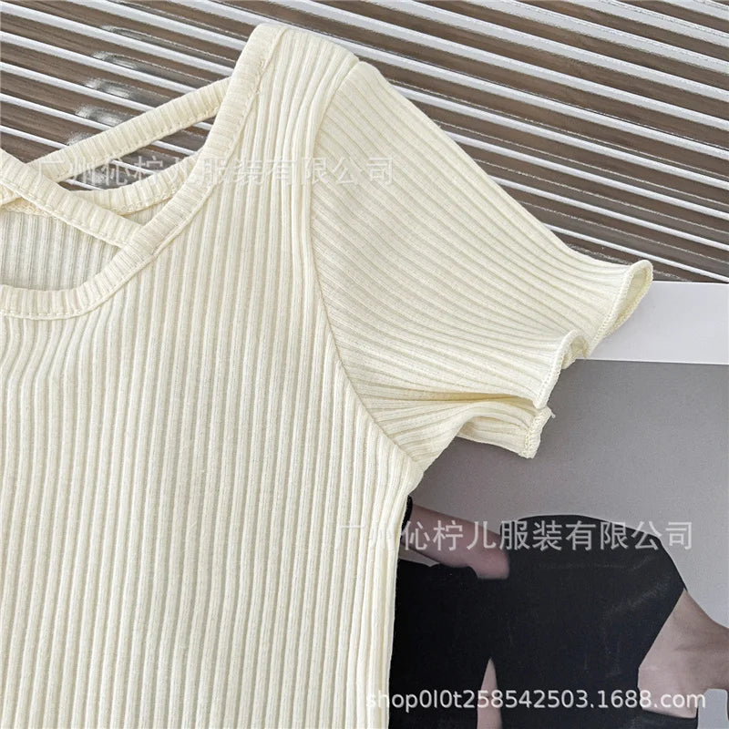 Children Short Sleeved Thin Soft Tops Simple Solid Color Casual Kids