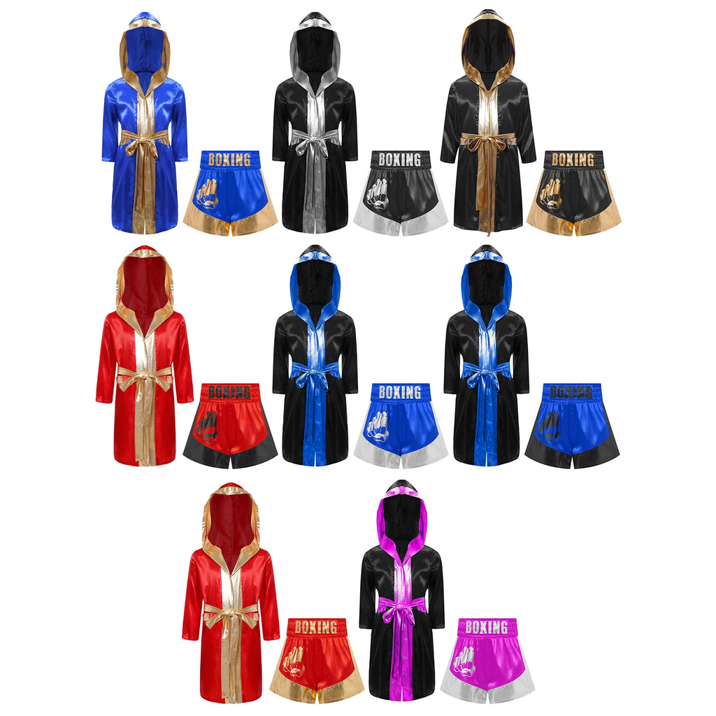 Kids Boys Boxing Costume Halloween Boxers Cosplay Costume 2 Piece Boxing Robe And Muay Thai