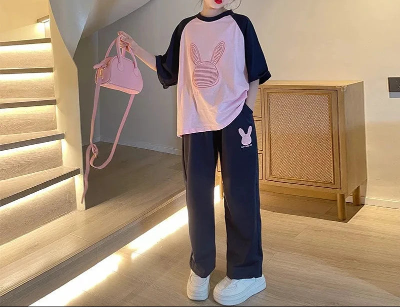 2 PCS  New Girls Big Girl Children's Casual T-Shirt Suit