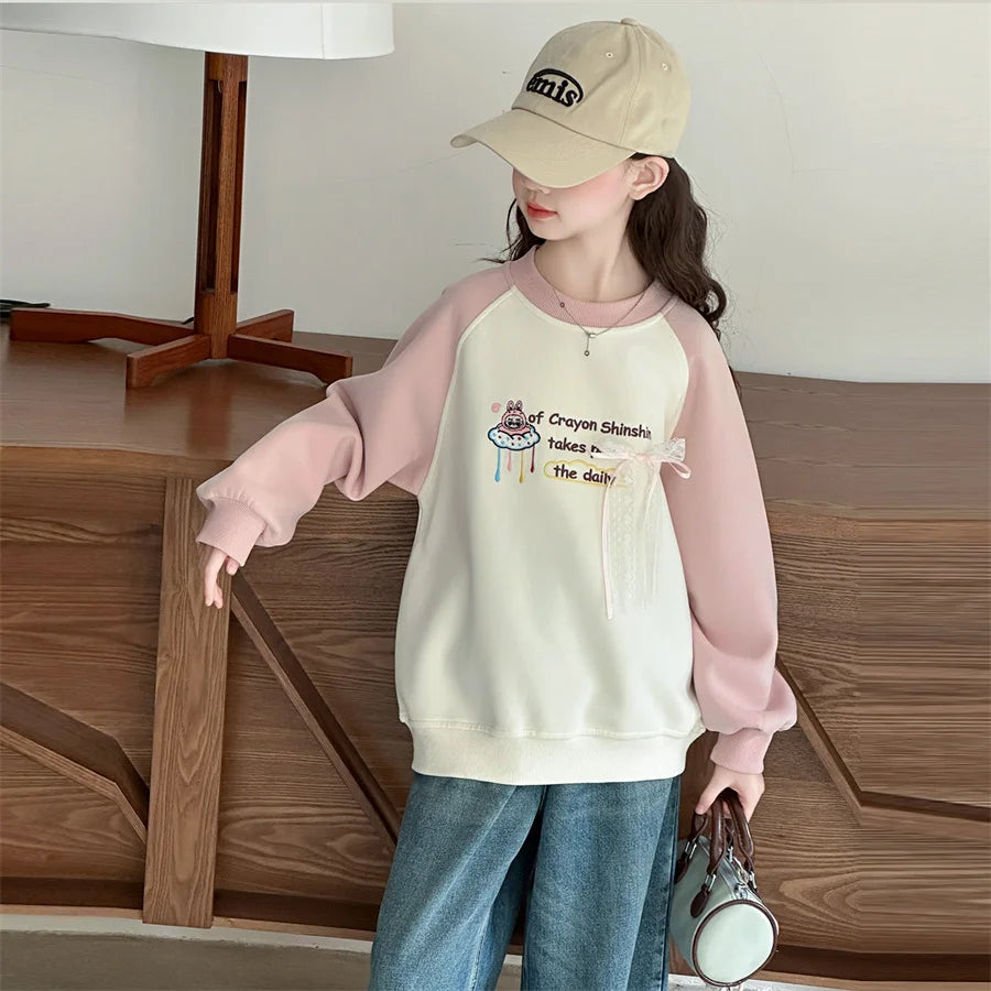 Casual Sweatshirt For Kids Girls Loose Pullover Kids O-neck Tops Coat