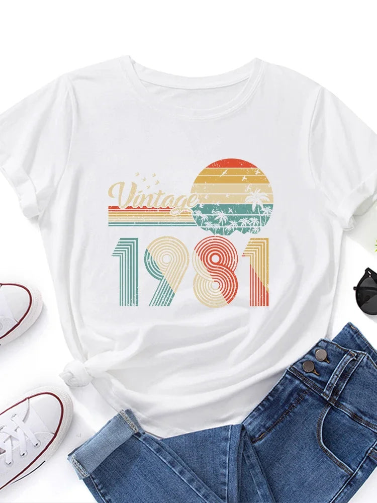 vintage 1981 Print Women T Shirt Short Sleeve O Neck Loose Women