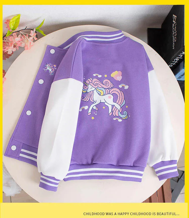 Girls Cartoon Unicorn Jackets For 3-12 Years Teens Clothes For Teenage Girls Sports Outerwear