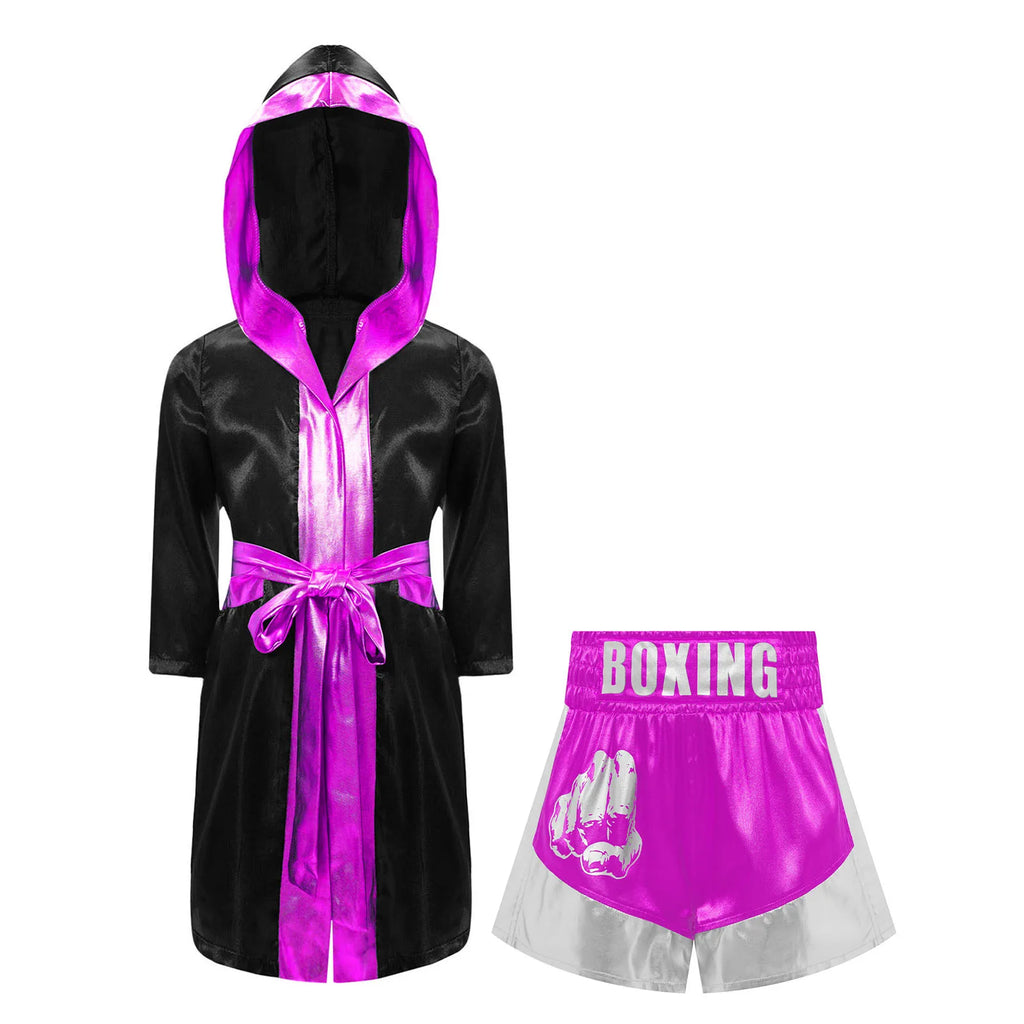 Kids Boys Boxing Costume Halloween Boxers Cosplay Costume 2 Piece Boxing Robe And Muay Thai