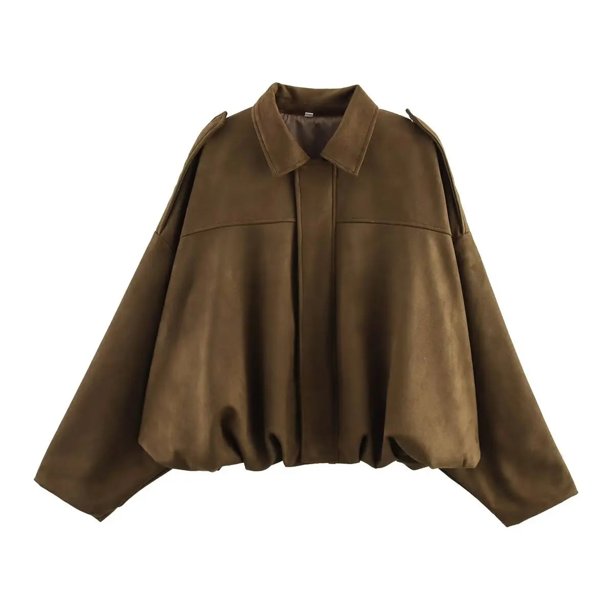 Women Suede Textured Jacket Long Sleeve Lapel Collar Loose Coats Casual Female Outerwear Chic Tops