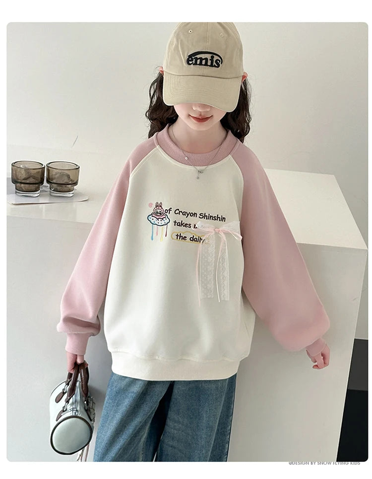 Casual Sweatshirt For Kids Girls Loose Pullover Kids O-neck Tops Coat