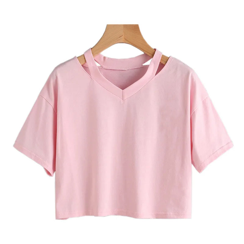 Women's Graphic Short Sleeve V-neck Cropped T Shirt 90s Vintage Tshirt Woman