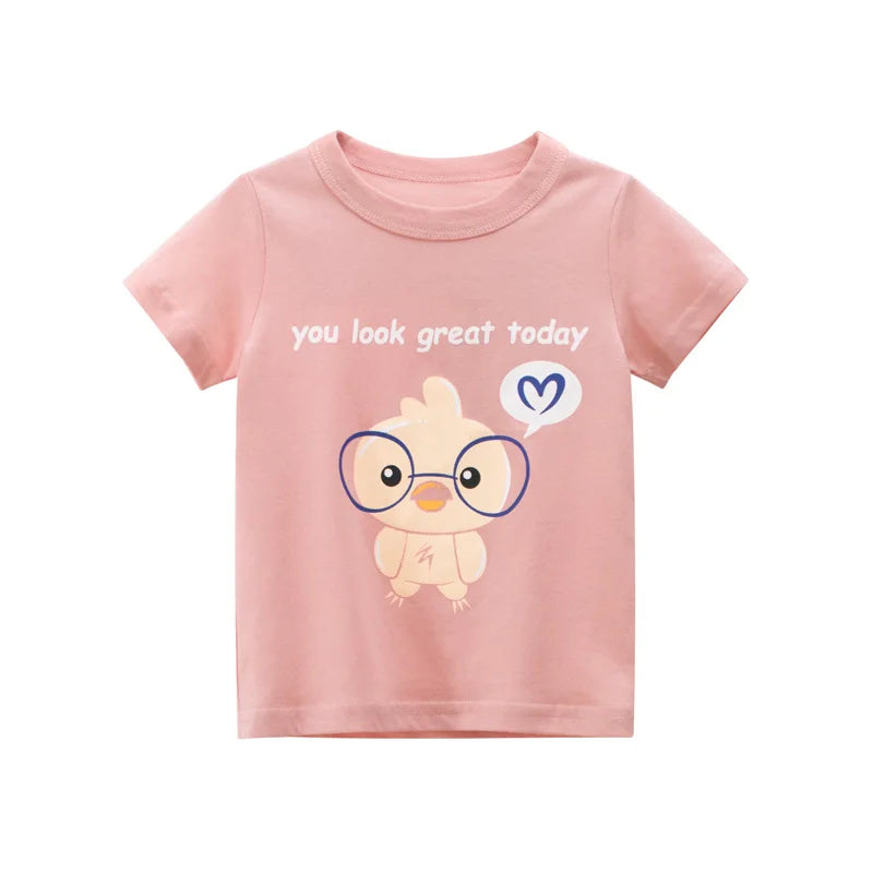 Toddler Kid Girls Cotton T Shirt Short Sleeve Infant Top Cartoon Flower