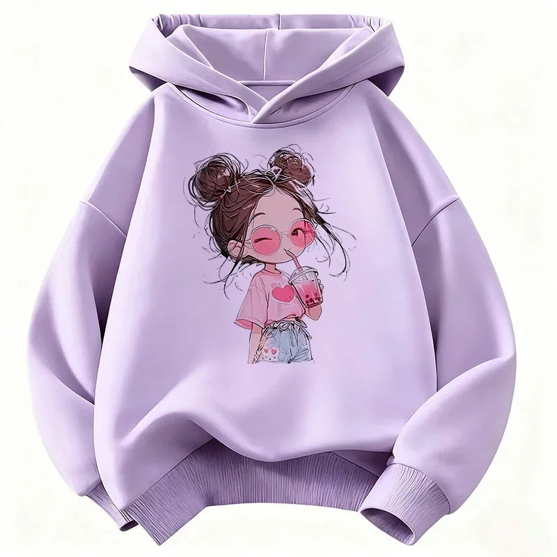hooded casual sports shirt -  girls' niche fruit beverage printed pullover hoodie