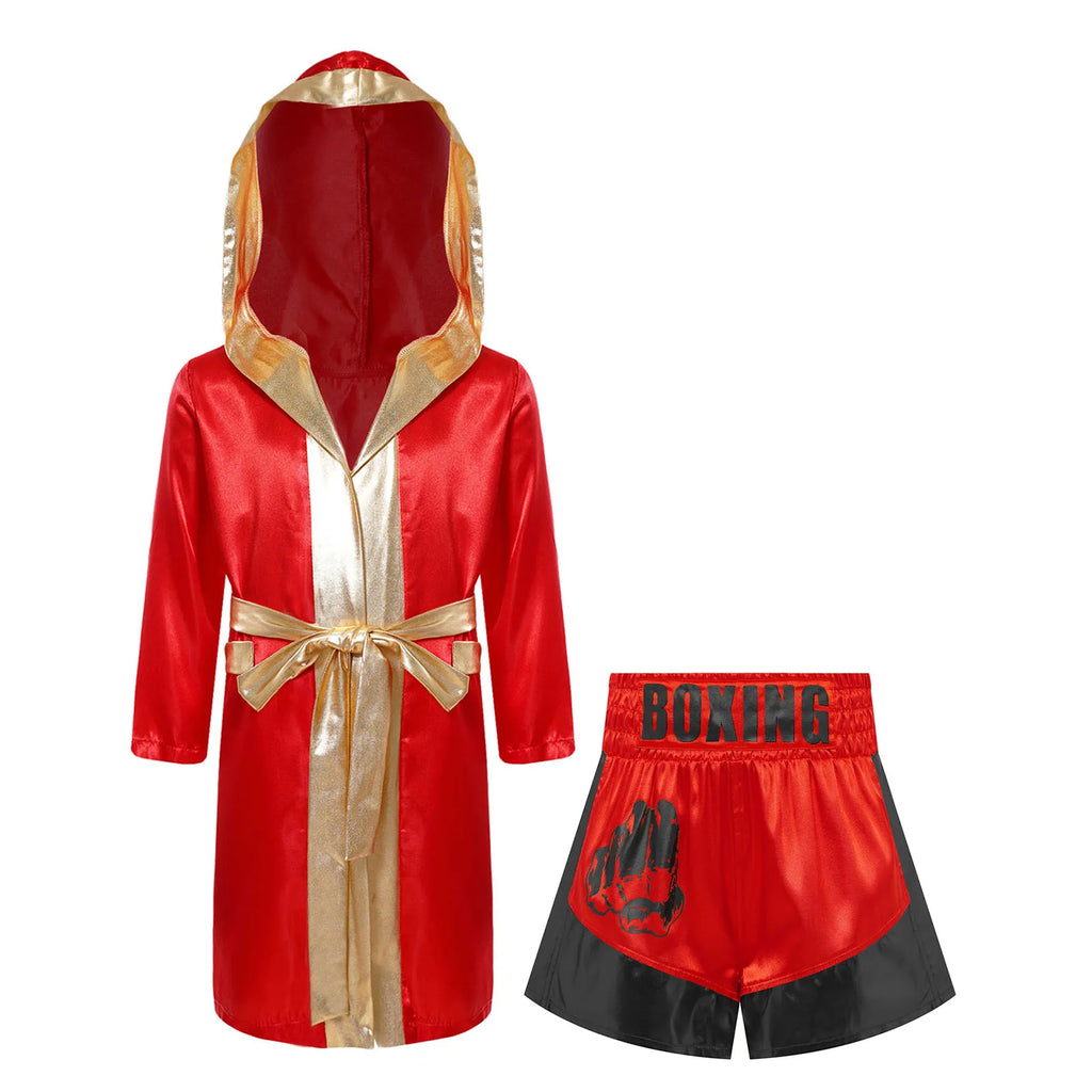 Kids Boys Boxing Costume Halloween Boxers Cosplay Costume 2 Piece Boxing Robe And Muay Thai