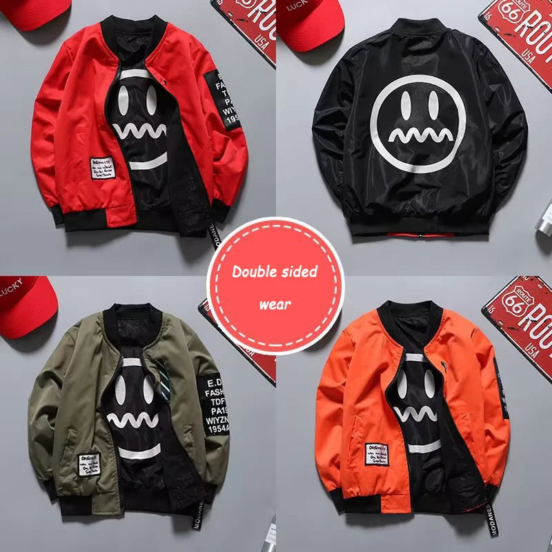 Teen Boys Double Sided Wear Bomber Jacket 2026 Spring Autumn Children Handsome Zipper