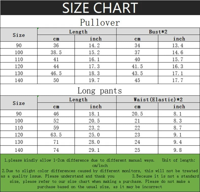 2 PCS Girls Cartoon Printed Casual Hoodies Long Pant Kids