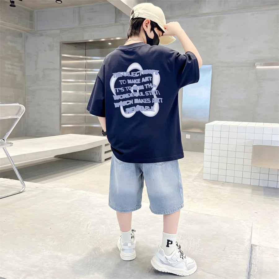 Tween Boys Casual Streetwear Outfit Kids New Summer Clothes Suit