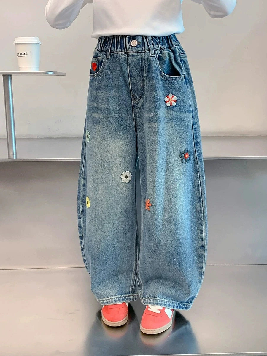 Teenagers Spring Girls Jeans Flower