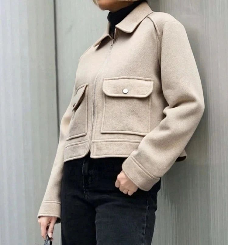 Women's Zipper Jacket Coat New Winter Long Sleeve Pocket Outerwear Coat Short Street Elegant Women's Jacket