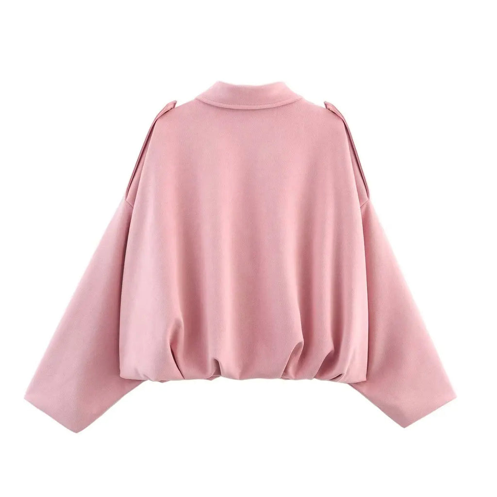 Women Suede Textured Jacket Long Sleeve Lapel Collar Loose Coats Casual Female Outerwear Chic Tops