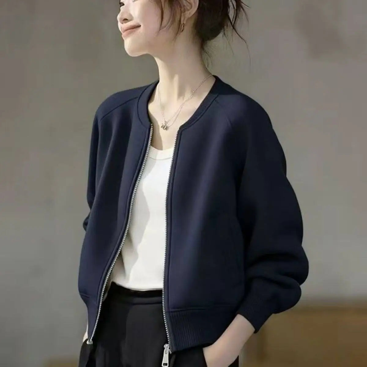 Short Jacket Women'S Loose And Casual Versatile Zipper Cardigan