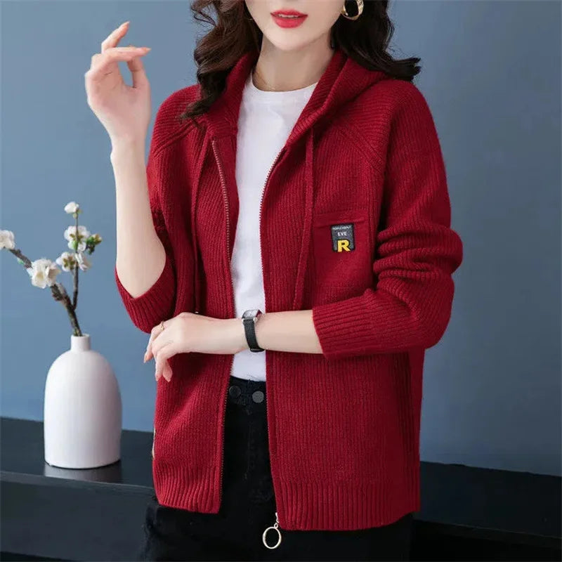Fall/Winter New Knitted Cardigan Coat Women Hooded  Jacket Fashion
